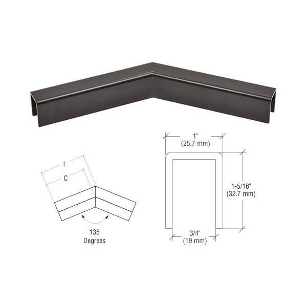 Cr Laurence Matte Black 11 Gauge 135 Degree Horizontal Corner for 1/2-in Glass Low Profile Cap Rail GRL10H3MBL - main